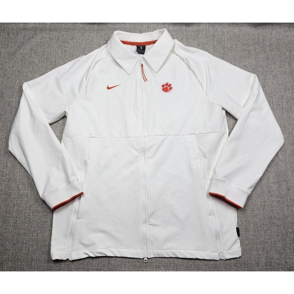 Clemson Tigers Jacket Mens Large White NCAA Football Nike On Field Full Zip